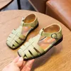 Arrivals Kids Sandals Girls Summer Shoes Fashion Retro Roman Outdoor Sandals PU Solid Children Girl Shoes EU 26-36# 210713