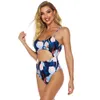 Sexy Wycinanka Kwiatowy Druku Banku Swimsuit Kobiety Halter Wiązany Monokini Summer Kąpiel Swimwear Plus Rozmiar 210520