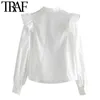 TRAF Femmes Mode avec volants Blouses Vintage Manches longues Bouton-up Chemises féminines Blusas Chic Tops 210719
