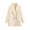 Blazer Femme Blanc Plaszcz Wiosenny Damski Vertikale Casual Frauen Anzug Mantel Completo Donna Mode Zweireiher Damen 210521