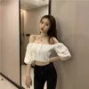 Sexy Slash Neck Pullover Vêtements coréens Mode Off-Shoulder Short Blouses Chemises Blanc Blusa À Manches Longues Femmes Tops 059G 210420