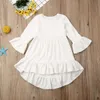 Księżniczka Kid Baby Girl Dress Jesień Dzianiny Solidna Długo Rękawę Flared Wzburzyć Tutu Dress Wedding Party Clothes Q0716