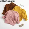 Toddler tjej tröja s cardigan stickning ull mode pompom boll tröja barn kappa baby vinter kläder e83017 210610