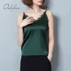 Sommar silke camis kvinnor satin tank vit svart grön spets virka vintage sexiga toppar camisole väst 210415