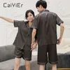 CAIYIER Summer Silk Lovers Pyjamas Set Solid Turn-Down Col Femmes Hommes Vêtements de nuit Casual Couple Vêtements de nuit Costume Homewear M-3XL X0526