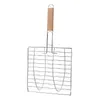 NOUVEAUTÉMaillages antiadhésifs en acier inoxydable Manche en bois Poisson grillé Barbecue Clip Net Burgers extérieurs Outils de barbecue Grill Fish Barbecue Clip EWD7699