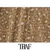 TRAF Women Fashion Semi-Sheer Metallic Thread Leopard Blouses Vintage Long Sleeve Button-up Female Shirts Chic Tops 210415