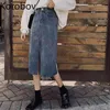 Korobov High Waist Hip Split Design Denim Skirt Kvinnor Koreansk Knapp Design Straight Jupe Femme Sommar Nya Outwear Faldas 210430