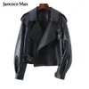 Cappotto di pelle di pecora per giacca di pelle da donna Inverno Primavera Moto Biker Genuine Top Quality Nero S7547 211007