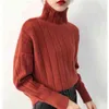 女性セーター冬タートルネック暖かいプルジャンパーストライプニットトップス長袖基本リニング210430