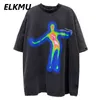 Elkmu streetwear vintage tshirt homens verão t - shirts tamanho grande hip hop impressão manga curta camiseta tops tees hm265 g1229
