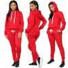 Höst Vinter Kvinnor Joggare Passar Sätt Solid Svart Svettdrag 2021 Långärmad Hoodie + Sweatpants Tracksuit 2 Piece Set Women's Tracksuits