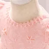 Robe en dentelle rose pour nouveau-né fille, tenue de soirée en tulle, motif floral, avec perles, vêtements de baptême, d'anniversaire de 1 an, pour enfants en bas âge