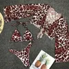 INGAGA Three Piece Swimsuit Halter Bikinis Long sleeve Swimwear Women Leopard High Cut Biquini Push Up Bathing Suit 210722