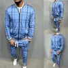 Men's Tracksuits Drop Sweatshirt Trackpants Suit Tracksuit Stripe Patchwork Jogging Colorful Plaid Zipper Sportswear Hooded