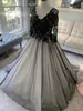 2021 Black and Ivory Gothic Wedding Dresses Gowns With Long Sleeves Sequined Lace Tulle Open Back Non White Colorful Bride Dress For Wedding