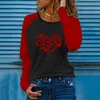 Kvinnor Fashion Casual Long Sleeve Tops Blus Feamle Round Neck Heart Shape Print Design Topps 210716