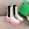 Botas Femininas de Couro Martin Tornozelo Chaelsea Bota Moda Antiderrapante Sola de Borracha Colorida Ondulada Sola de Borracha Elástica Cinta Designer Alta qualidade