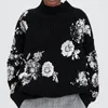 Женские свитера Женщины Sequine Sequined Flower Stuter Flower Free Turtleneck Sequint