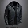 Faux Läderjacka Mäns Vindtät Slim Stor Stor Hooded Leather Jacket Högkvalitativ Casual Black Pu Jacka M-5XL 211118