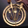 Zestaw sztućców Matte Gold Ze Stali Nierdzewnej Forks Forks Spoons Noże Silverware 211112