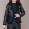 PUレザーコート冬の女性のプラスベルベットの厚い秋の長袖フェイクレザージャケットTOSP 98A 210420