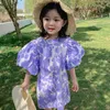 Kawaii Casual Flower Kids Jurk Zomer 2021 Puff Sleeve Kinderen Prinses Jurk voor Meisjes Leuke Mooie Print Party Holiday Jurk Q0716