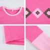 Sweat Y2K Pink Crop Top Argyle T-Shirt per ragazze Cute Women Paneled Harajuku Cotton Long Sleeve Tee Shirt Pulovers Donna 210415