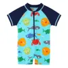 Baohulu 귀여운 아기 소년 만화 패턴 유아 수영복을 가진 수영복 아이 수영복 원피스 아이들을위한 수영