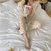 Autumn Winter Crepe Cotton Two Piece Set Sleepwear Women Pajamas High Quality Pants Home Floral Print Vintage Y106 210809