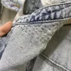 Primavera 2021 Pearl Badyd Blue Denim Vest Women Vintage Loose Pocket Big Single Row Button escondido Jeans curto