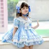 Boutique Summer Barnkläder Baby Girls 'Dress Lolita Navy Style Spanska Princess Layered Party Costume Girl's Dresses