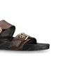 2024 Designer Sandaler Kvinnor Slides Womens Slipper Waterfront Brown Flower Leather Sandal High Heels Flap 36-41 med Orange Box och Dust Bag #LWS-01