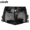 Black Womens Shiny Lederen Korte Broek Low Rise Pole Dance Latex Shorts Clubwear Rave Sexy slipje Rits Mini Booty 210714