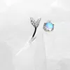 Färgglada Crystal Cute Mermaid Tail Öppna Justerbar Sterling Silver 925 Ring för Kvinnor Original Fine Smycken 210707