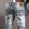 Italian Style Fashion Men Jeans Retro Gray Blue High Quality Elastic Cotton Slim Ripped Vintage Designer Denim Pants