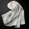 Naturlig mulbär Lång solid färg Stora sjalar Wraps Satin Scarf Real Silk White Femme Ladies Fashion