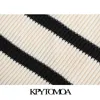 kpytomoa女性のファッション特大ストライプニットベストセータービンテージVネックノースリーブ女性ウエストコートシックトップ210819