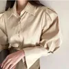 Sweet Puff Sleeve Buttoned Shirts Women Blouse Spring Solid Long Sleeve Ladies Tops Korean Fashion Camisas Mujer 210514