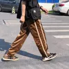 Heren nieuwe stiksels luipaard print lint casual broek losse rechte zijde brede been broek joggers joggingbroek Streetwear broek P0811