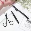 3pcs / set Black Eyebrow Tweezer Flat Tips Clip Curved Sax Razor Trimmer Näsa Eyelash Hårborttagning Rostfritt Stål Makeup Set Verktyg Sten