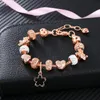 Beaded Strands Design Rose Gold Charm Bracelet With Love And Five Pointed Star Beads Women's Wedding Jewelry Length Adjustable Trum22