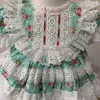 Elbise + Şort 2 adet İspanyol Dantel Baskı Kızlar Lolita Prenses Elbiseler Kız Doğum Günü Partisi Paskalya Kıyafeti Vestidos Y2994 Q0716