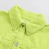 Women's Blouses & Shirts 2022 Spring Autumn Fluorescent Green Shirt Fashion Oversized Corduroy Full Pocket Loose Blouse High Street Dazzling