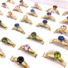 Commercio all'ingrosso 36PCs / LOT Anello da donna 4mm Argento Oro Acciaio inossidabile Zircone colorato Pietra Gioielli di moda Anelli Matrimonio Festa di fidanzamento Regali