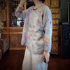 Johnature Chinese Style Bluzki Kobiety Top Jesień Ramie Koszule O-Neck Casual Print Loose Casual Linen Koszula 210521