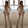 Women Jumpsuit Deep V Neck Lace Rompers Womens Long Sleeve Embroidery Perspective White Autumn 210513