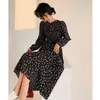 Women's O-Neck Floral Dresses Autumn Loose Slimming Mid-Length Full Sleeve Zipper Winter Bottoming Chiffon Dress Femee Vestidos 210514