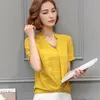 Vrouwen Blouse Zomer Mode Chiffon Blouses Shirts Sexy Korte Mouw V-hals Casual Solid Color Tops 551A 210420