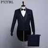 PYJTRL Maschio Classico Nero Bianco Blu Navy Frac Smoking Da Sposa Sposo Abiti Per Gli Uomini Del Partito di Promenade Banchetto Palcoscenico Cantanti Costume X0909